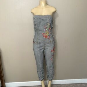 Baby Phat Vintage Y2K Denim Striped Strapless Jumpsuit NEW Size 5